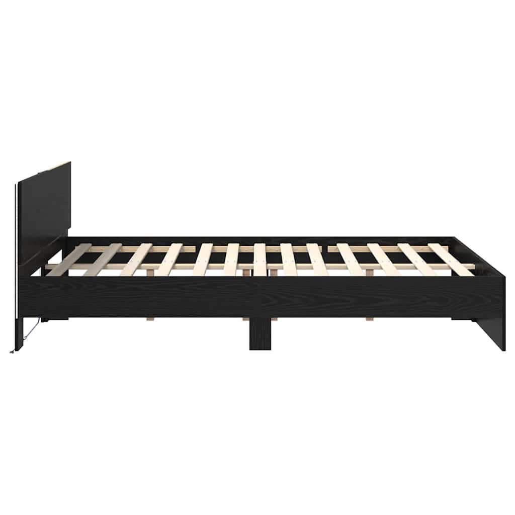 Sengestel med hovedgærde Sort eg 140 x 190 cm Konstrueret træ