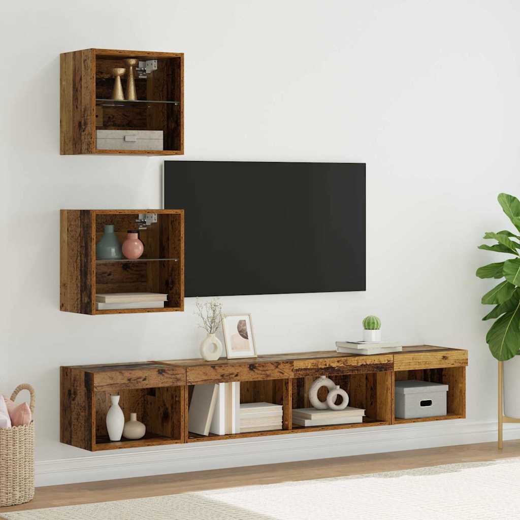 TV vægenheder med LED 5 stk. Gammelt træ Konstrueret træ