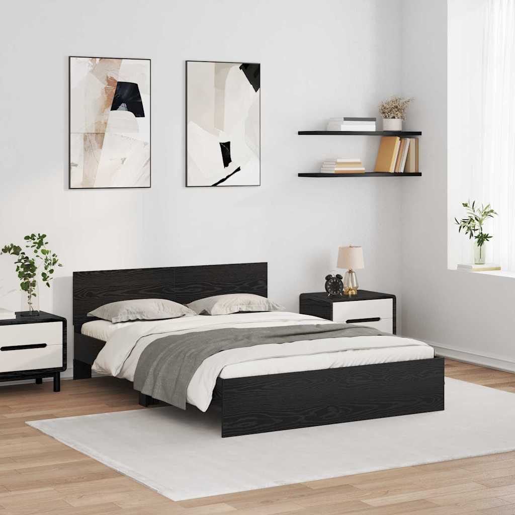Sengestel med hovedgærde Sort eg 120 x 200 cm Konstrueret træ