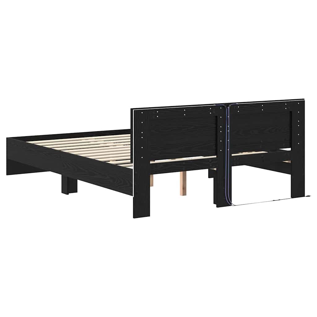 Sengestel med hovedgærde Sort eg 120 x 200 cm Konstrueret træ