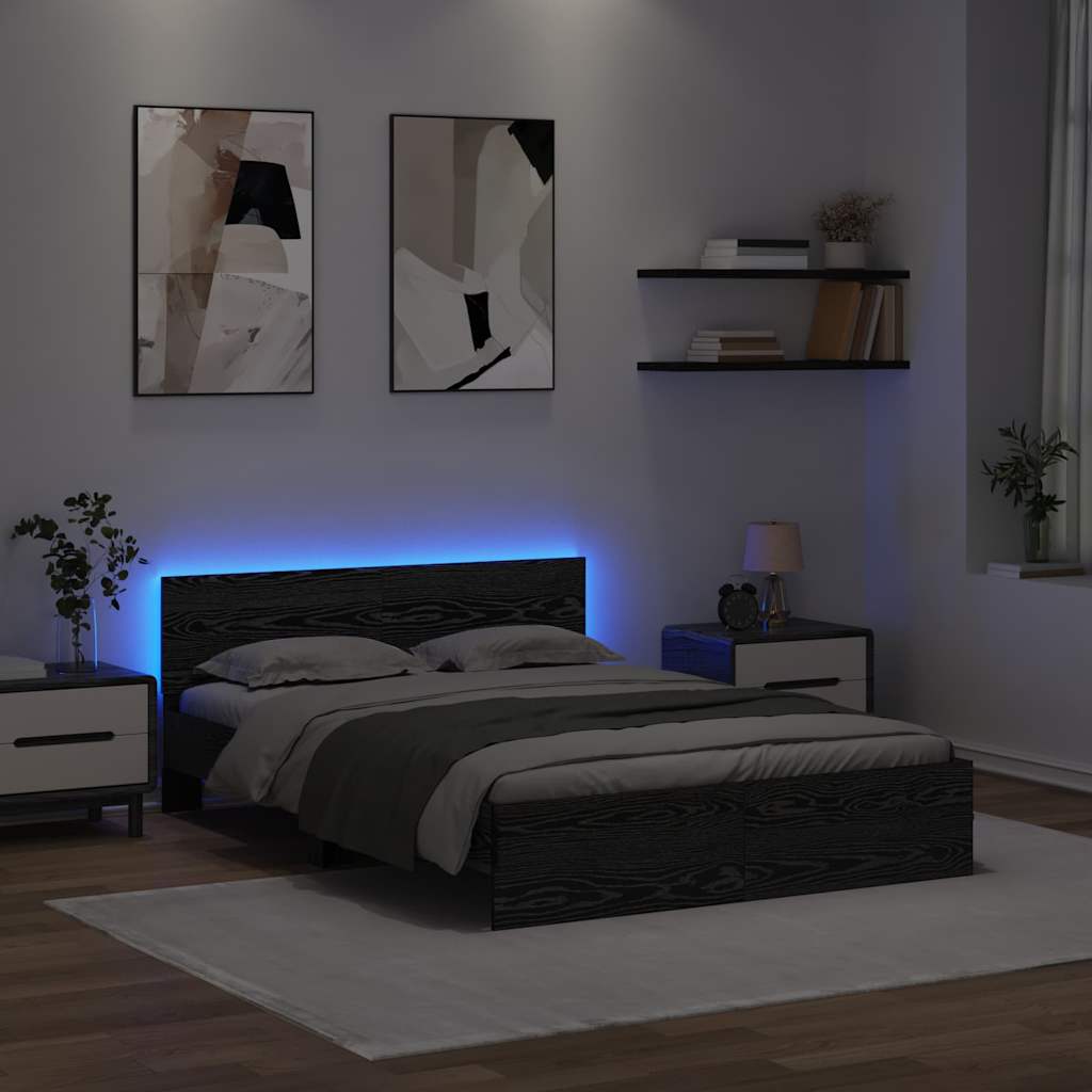 Sengestel med hovedgærde Sort eg 150 x 200 cm Konstrueret træ