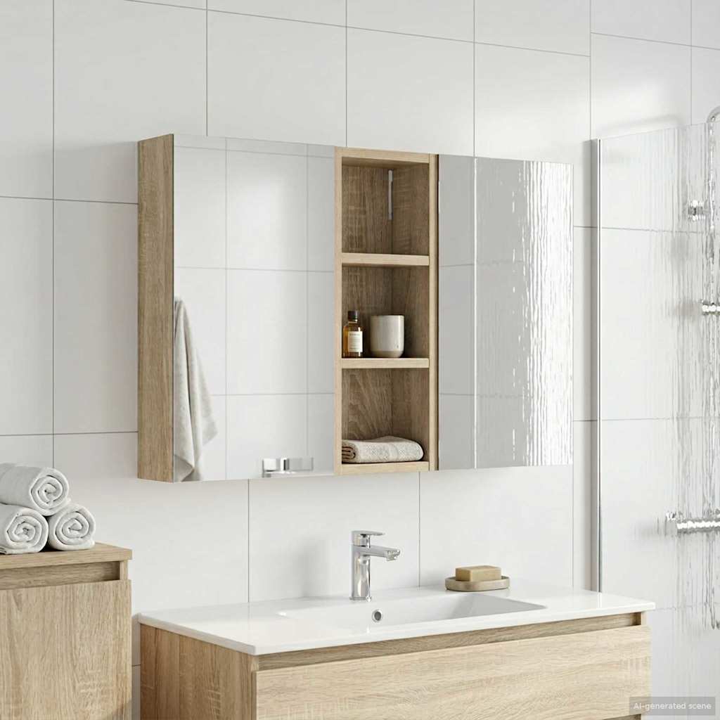 Badeværelsesskabsæt 3 stk. 80 x 10,5 x 50 cm Konstrueret træ