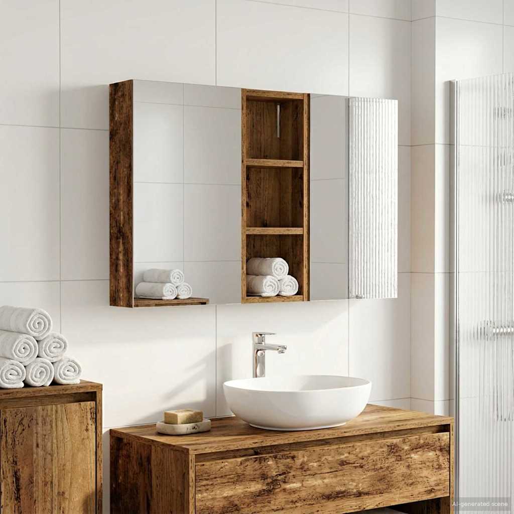 Badeværelsesskabsæt 3 stk. 80 x 10,5 x 50 cm Konstrueret træ