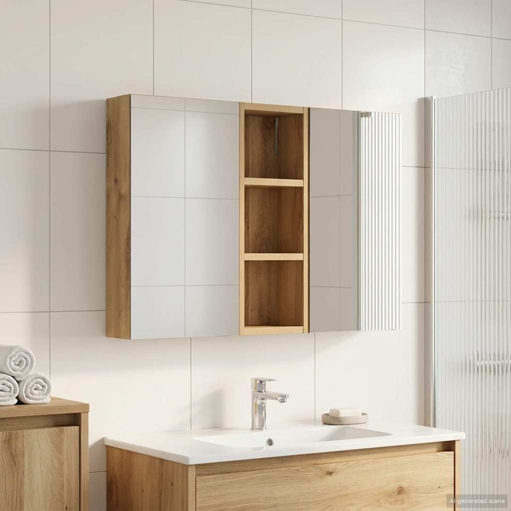 Badeværelsesskabsæt 3 stk. 80 x 10,5 x 50 cm Konstrueret træ