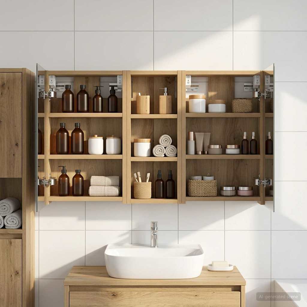 Badeværelsesskabsæt 3 stk. 80 x 10,5 x 50 cm Konstrueret træ