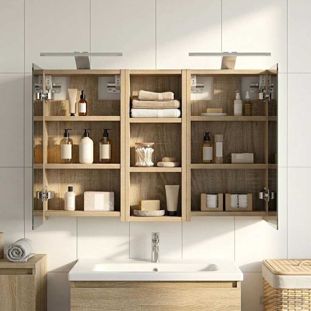 Badeværelsesskabsæt 3 stk. 80 x 10,5 x 50 cm Konstrueret træ