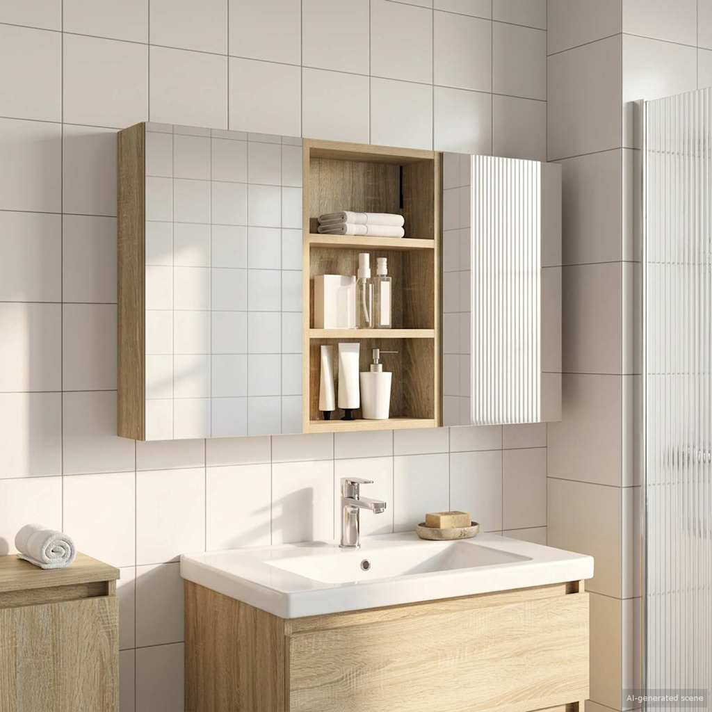 Badeværelsesskabsæt 3 stk. 90 x 10,5 x 50 cm Konstrueret træ