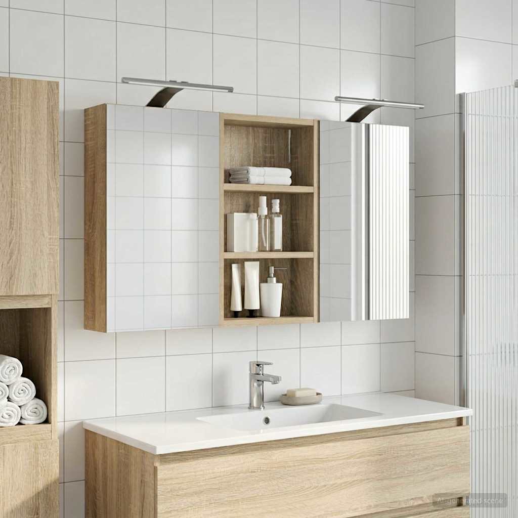 Badeværelsesskabsæt 3 stk. 90 x 10,5 x 50 cm Konstrueret træ