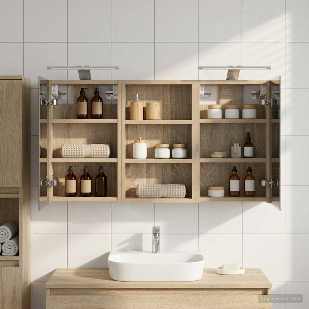 Badeværelsesskabsæt 3 stk. 90 x 10,5 x 50 cm Konstrueret træ