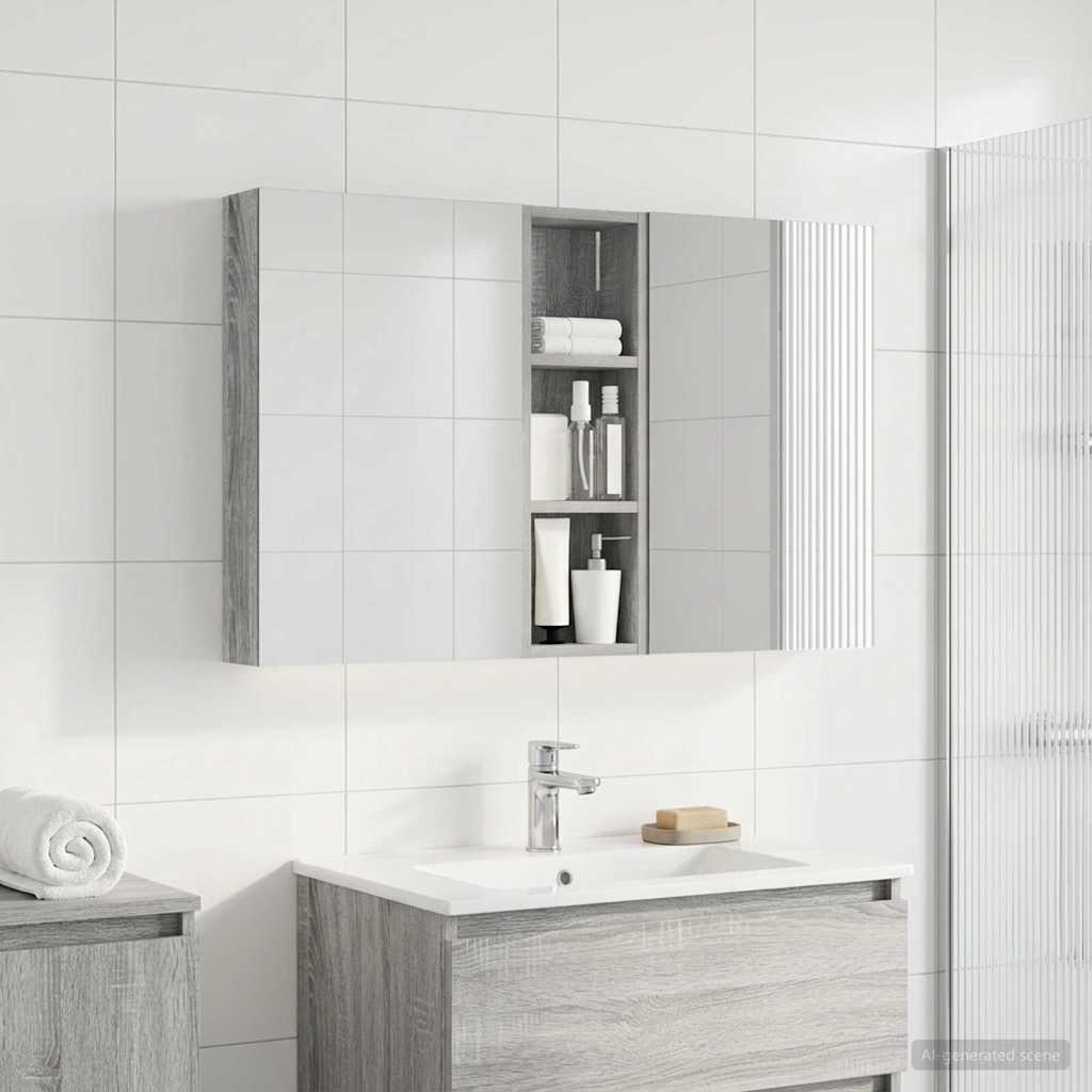 Badeværelsesskabsæt 3 stk. 100 x 10,5 x 60,5 cm Konstrueret træ