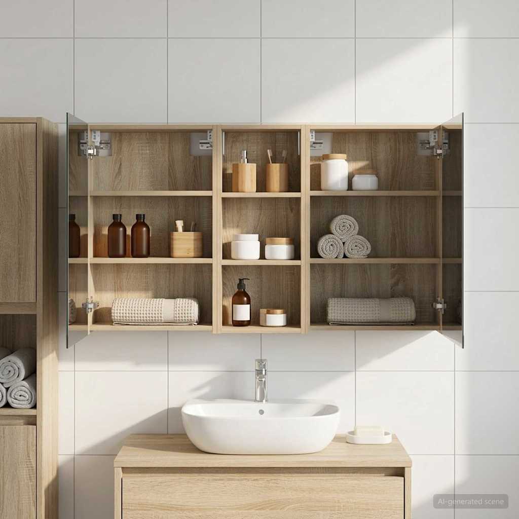 Badeværelsesskabsæt 3 stk. 130 x 14,5 x 70 cm Konstrueret træ