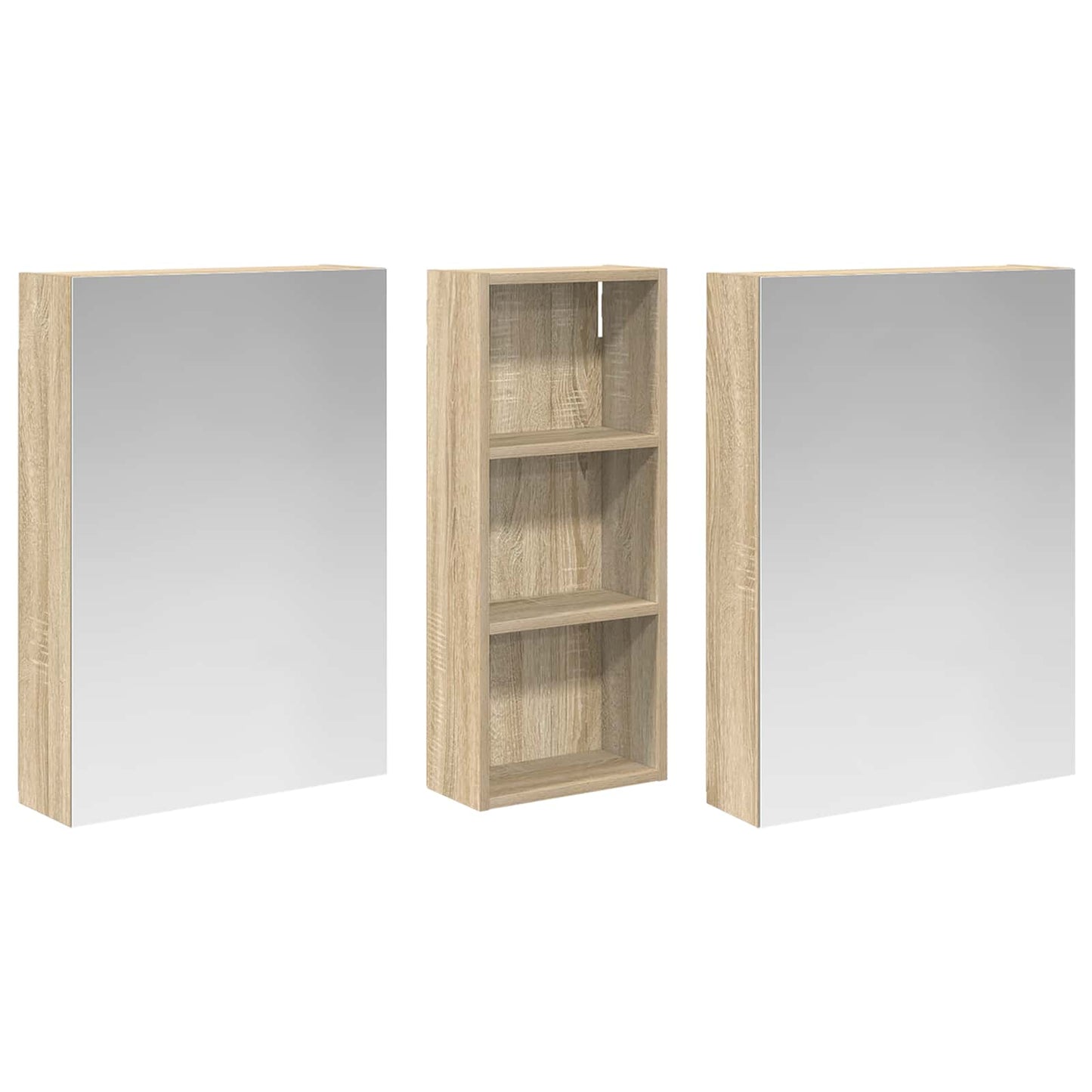 Badeværelsesskabsæt 3 stk. 130 x 14,5 x 70 cm Konstrueret træ