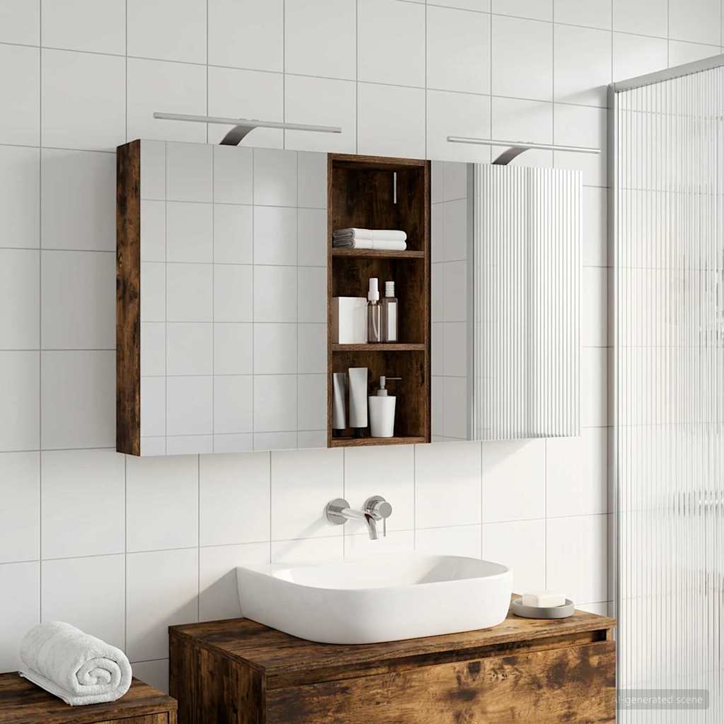 Badeværelsesskabsæt 3 stk. 130 x 14,5 x 70 cm Konstrueret træ