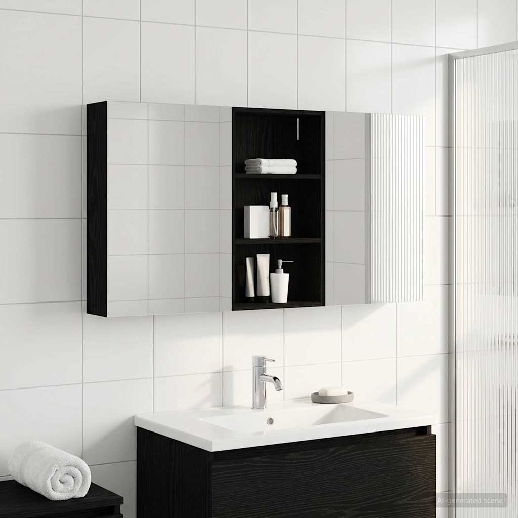 Badeværelsesskabsæt 3 stk. 140 x 14,5 x 70 cm Konstrueret træ