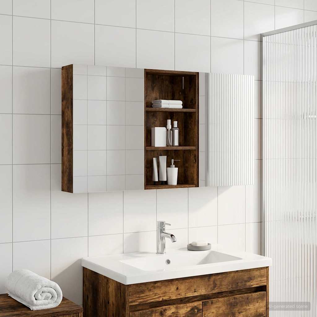 Badeværelsesskabsæt 3 stk. 140 x 14,5 x 70 cm Konstrueret træ