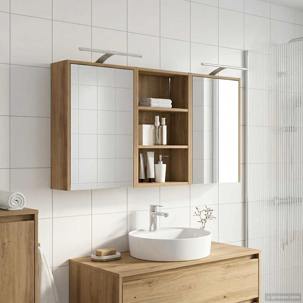 Badeværelsesskabsæt 3 stk. 126 x 16 x 62.5 cm Konstrueret træ
