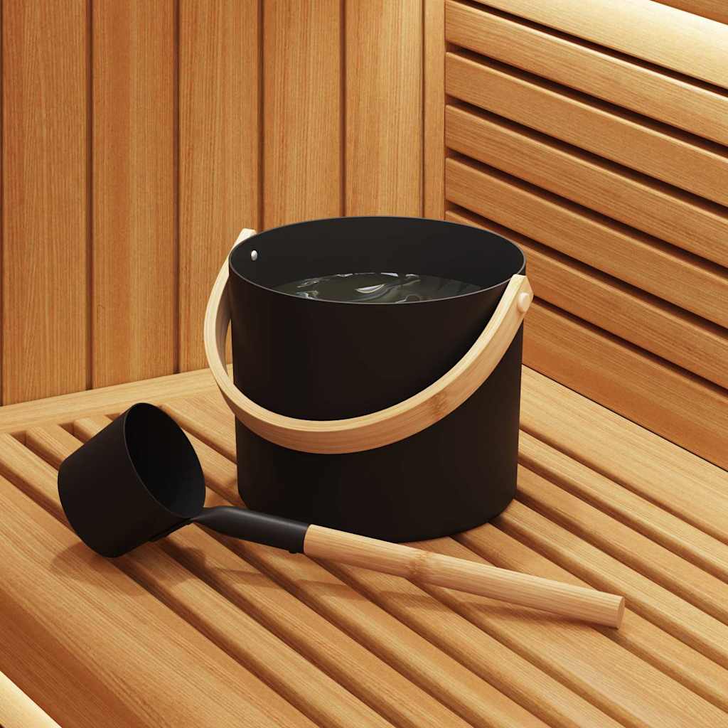 Sauna tilbehørs sæt 2 stk. Sort Aluminium og massivt fyrretræ