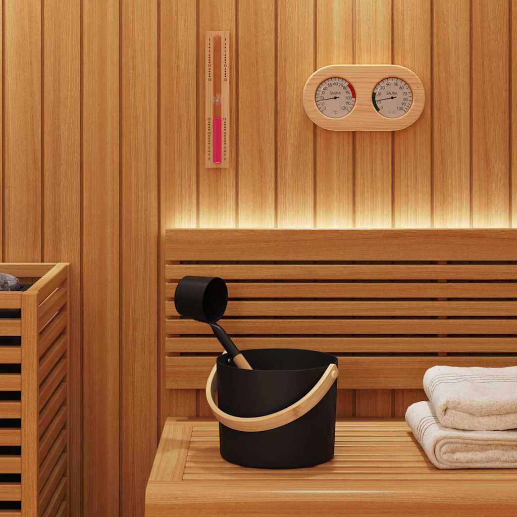 Sauna tilbehørs sæt 4 stk. Sort Aluminium og massivt fyrretræ