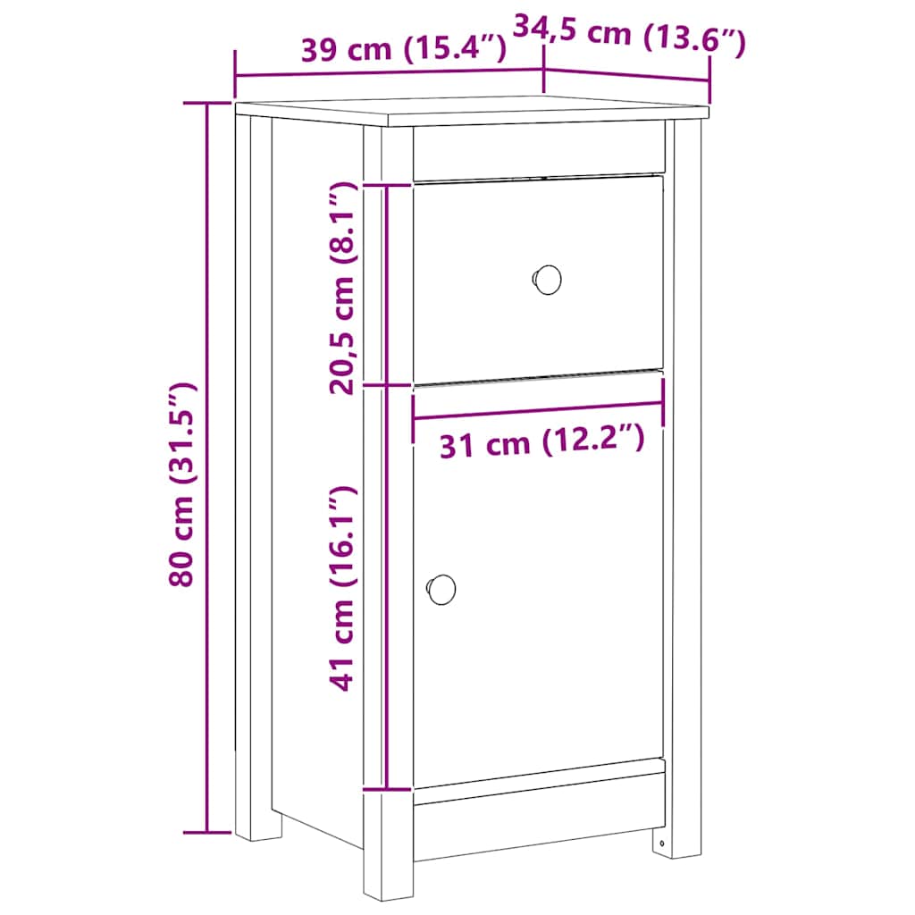 Sideboard Voks brun 39 x 34,5 x 80 cm Massiv fyrretræ