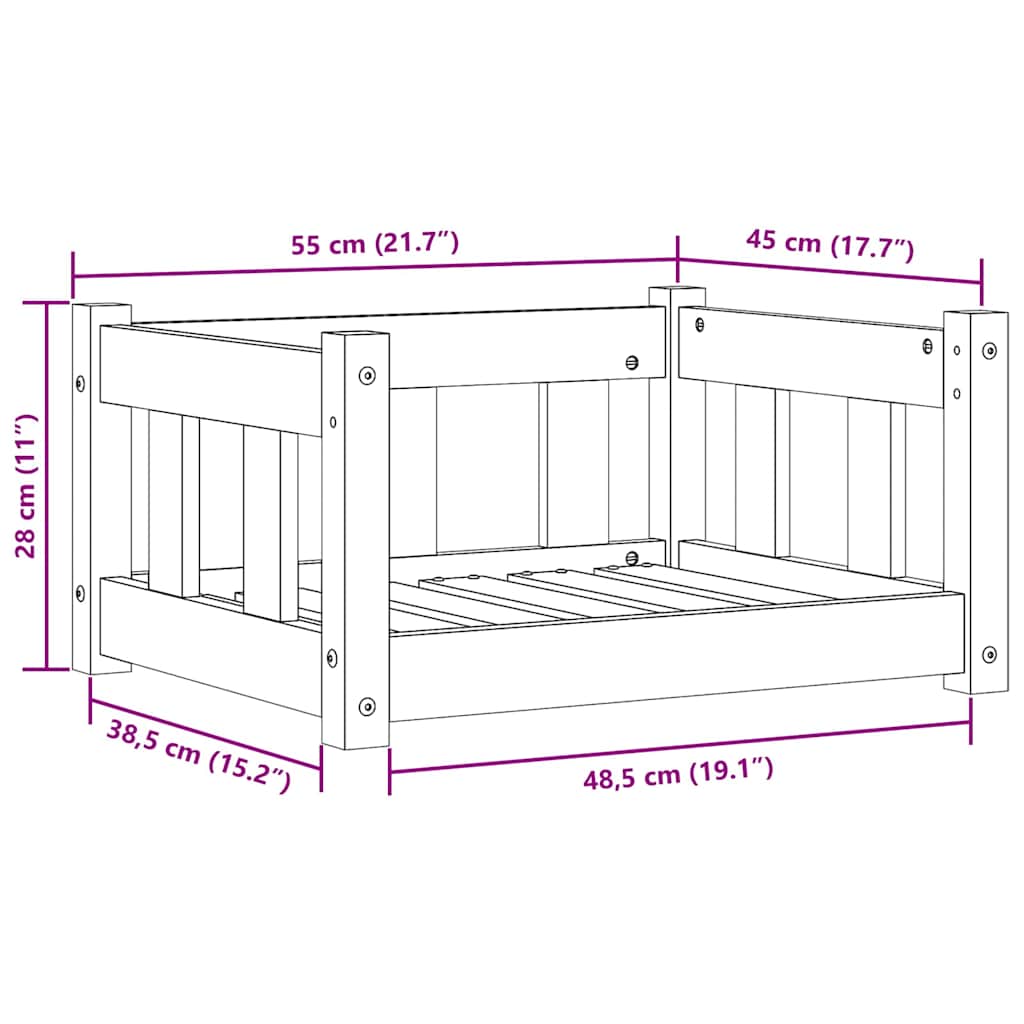 Hundeseng 55 x 45 x 28 cm Massivt fyrretræ Voksbrun