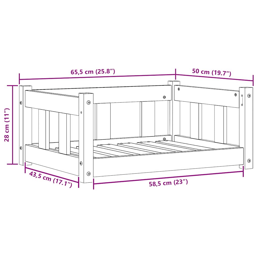 Hundeseng Voks brun 65,5 x 50 x 28 cm Massiv fyrretræ