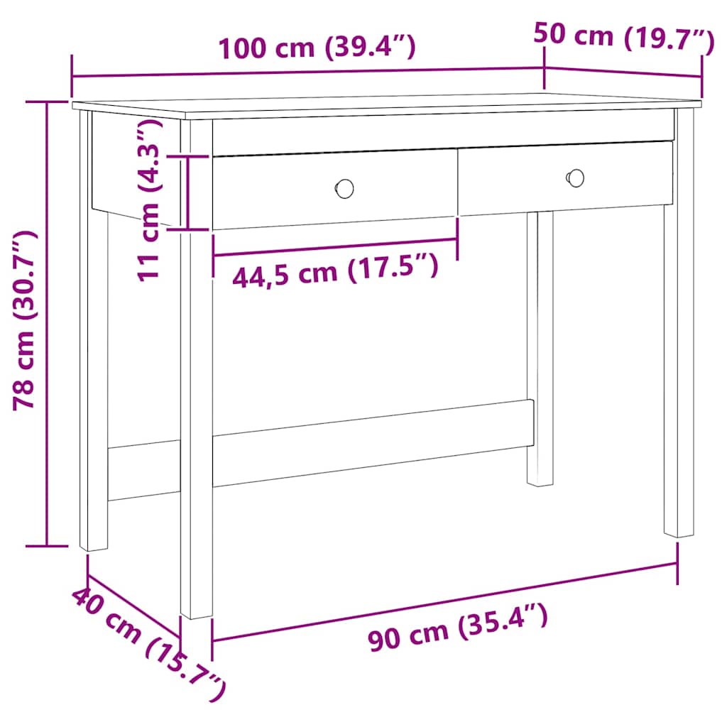 Bord Max Brun Massiv fyrretræ 100 x 50 x 78 cm
