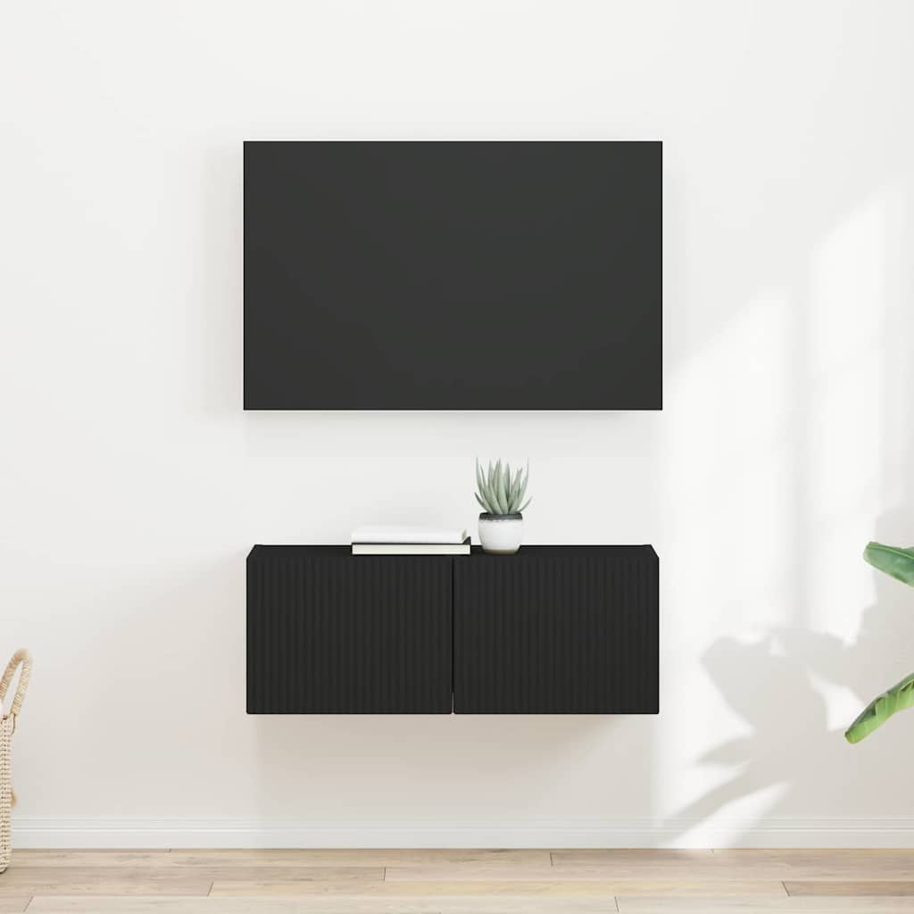 TV vægskab 2 stk. Sort Konstrueret træ