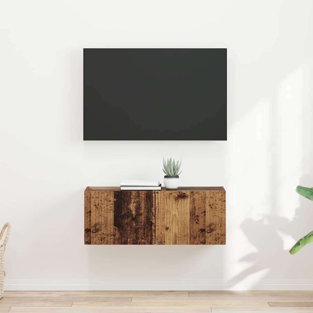 TV vægskab 2 stk. Gammelt træ Konstrueret træ