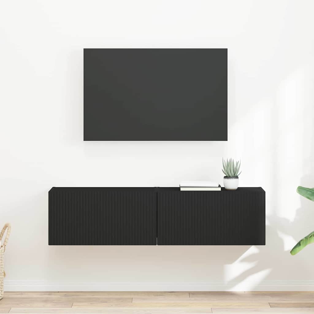 TV vægskab 2 stk. Sort Konstrueret træ