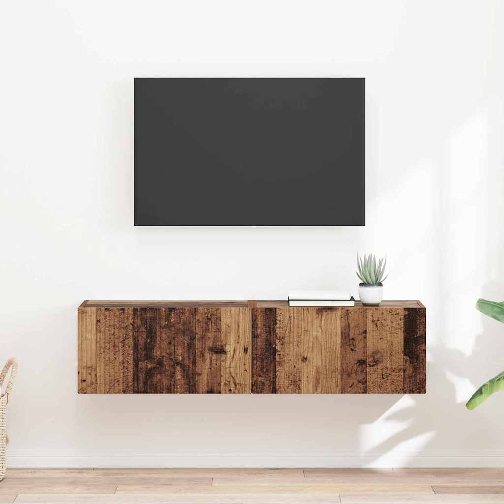 TV vægskab 2 stk. Gammelt træ Konstrueret træ