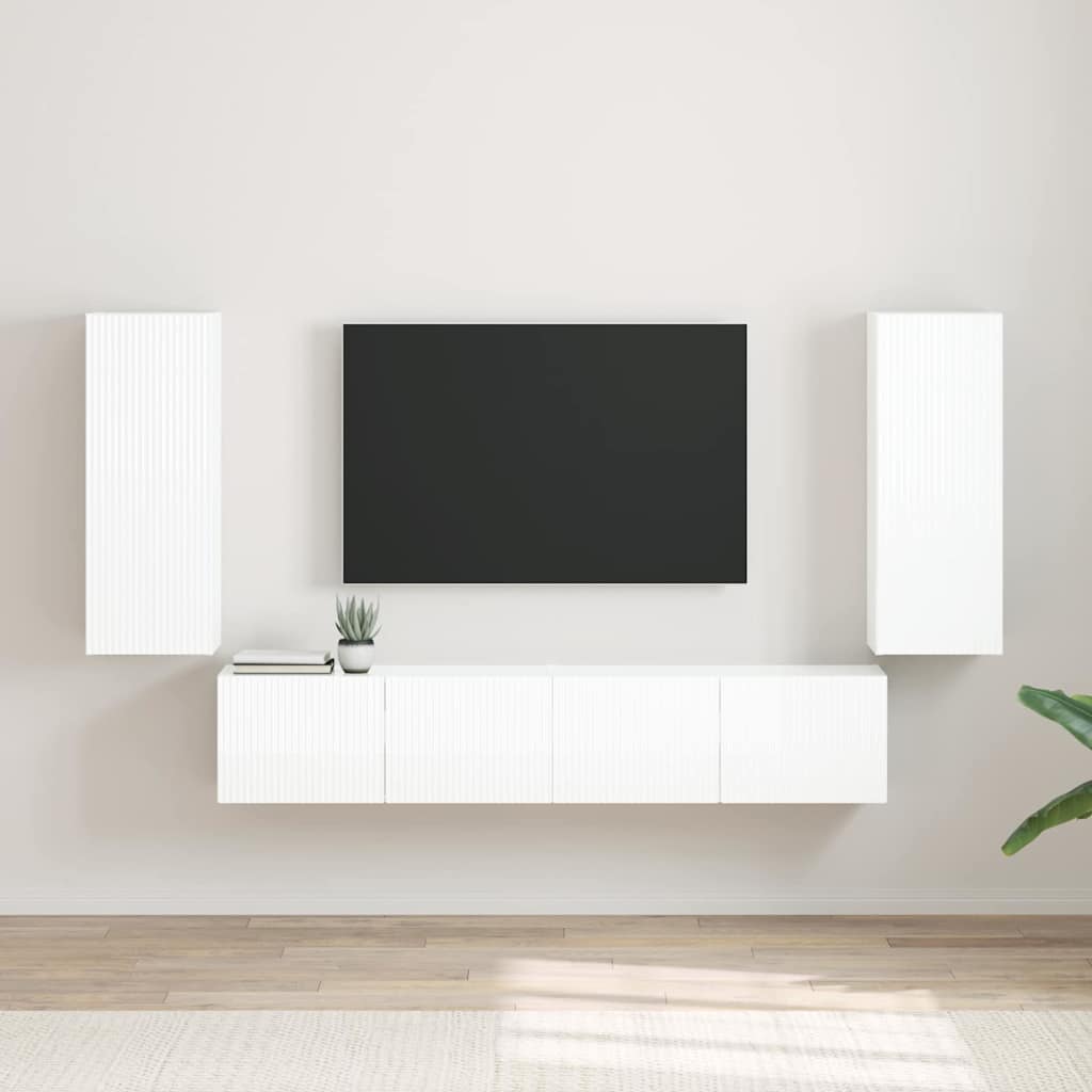 TV vægskab 2 stk. Gloss Hvid Konstrueret træ