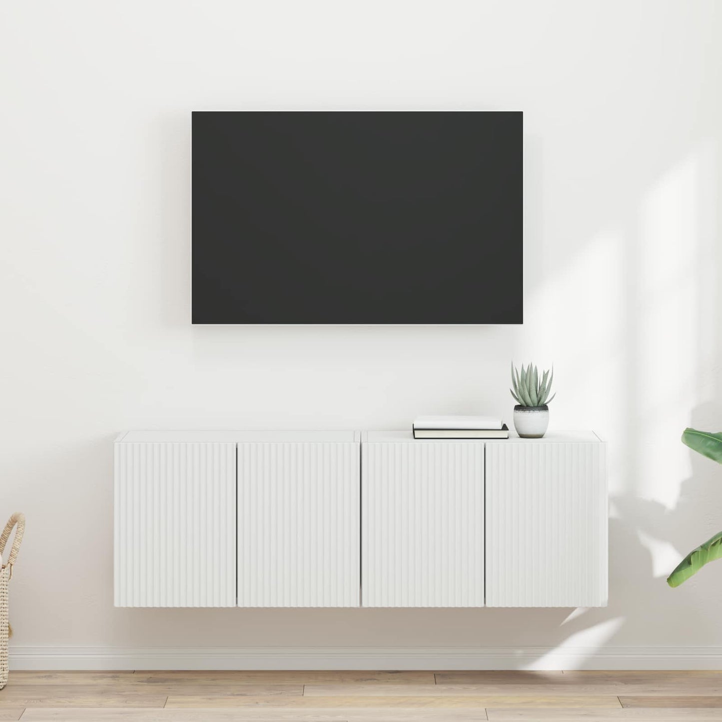 TV vægskab 2 stk. Hvid Konstrueret træ