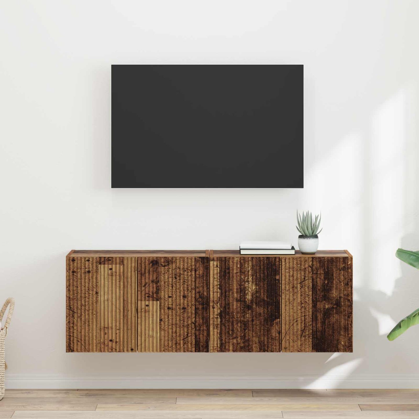 TV vægskab 2 stk. Gammelt træ Konstrueret træ