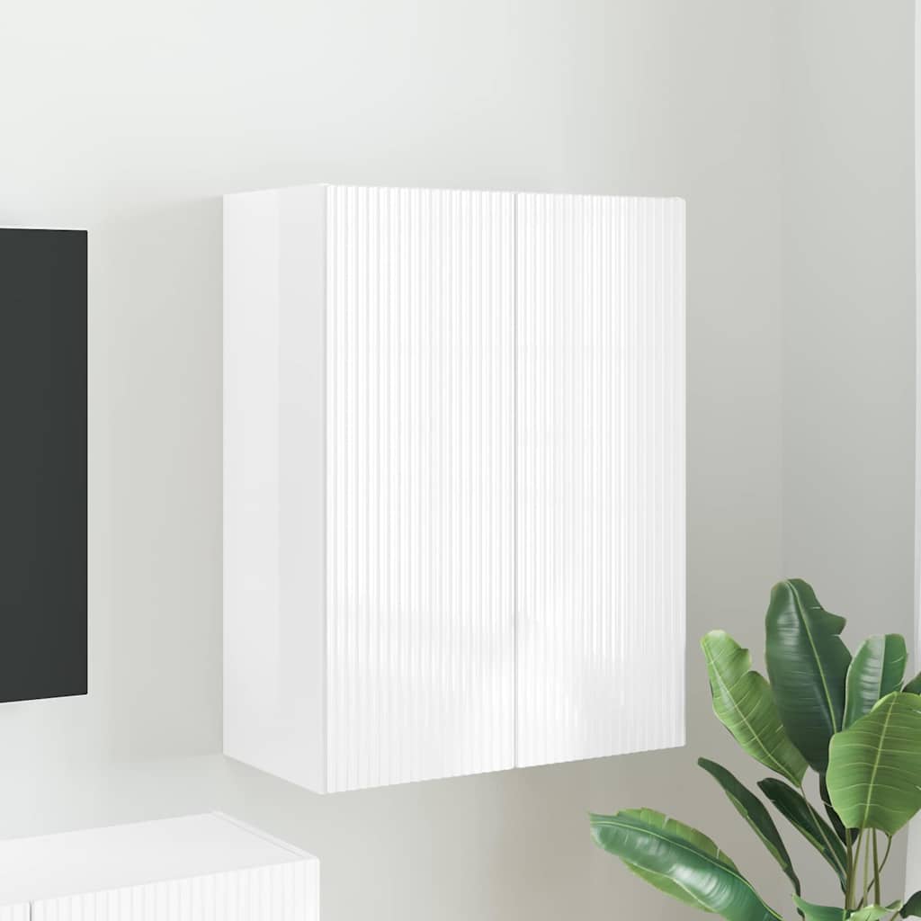 TV vægskab 59,5 x 31 x 80 cm Høj gloss hvid Konstrueret træ