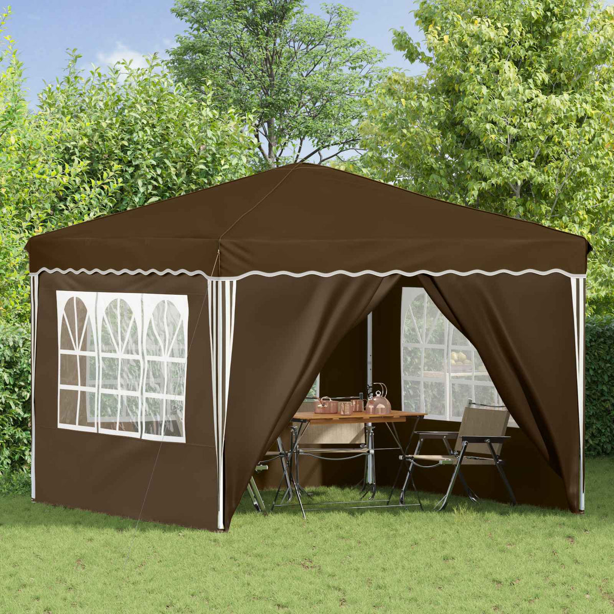 Pop-up Festtelt 288 x 288 x 245 cm Gråbrun Oxford stof