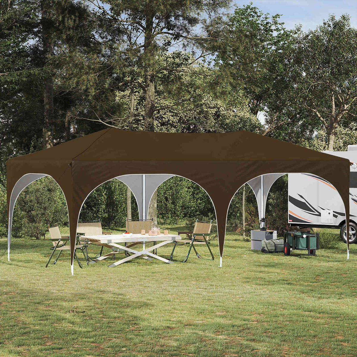 Pop-up Festtelt 575 x 288 x 245 cm Gråbrun Oxford stof