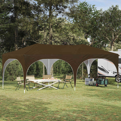 Pop-up Festtelt 575 x 288 x 245 cm Gråbrun Oxford stof
