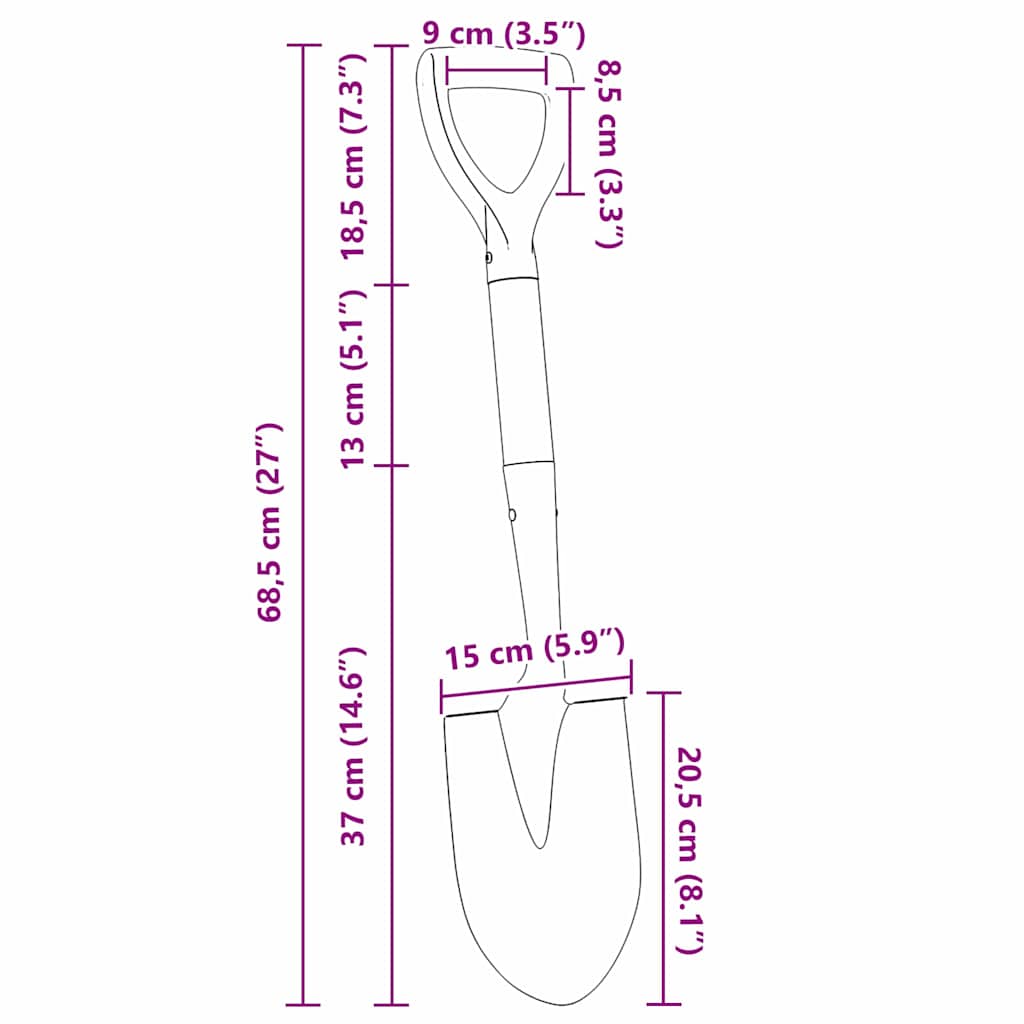 Skovl Sort 68,5 cm Powder Coated Stål og Solid Træ
