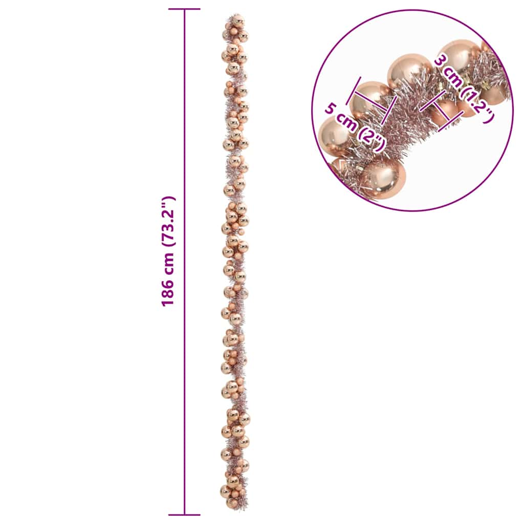 Jule Kugle Guirlande LED'er Rosenguld 186 cm Polystyren