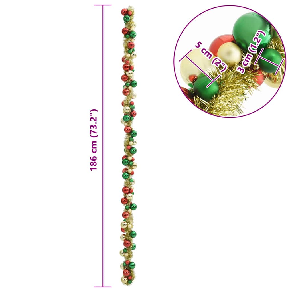 Jule Kugle Guirlande LED'er Flerfarvet 186 cm Polystyren