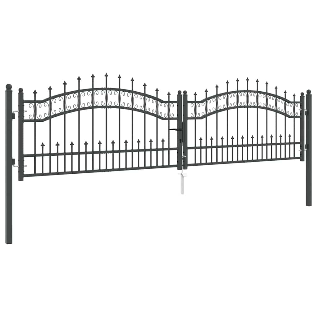 Hegn Port med Spydtop KAMPEN 305 x 75 cm Stål Grå Låses