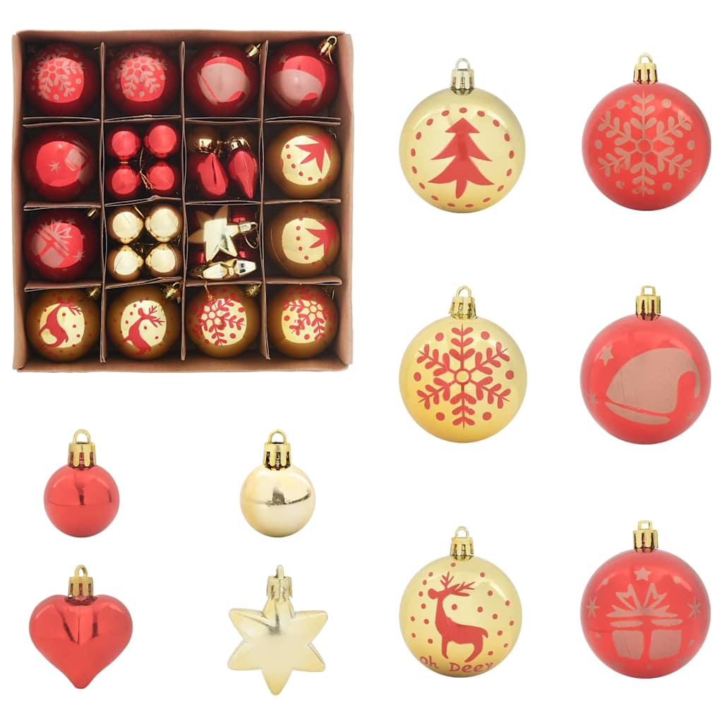Jule Kuglesæt 40 stk. Guld og rød Ø 6 cm Plastik