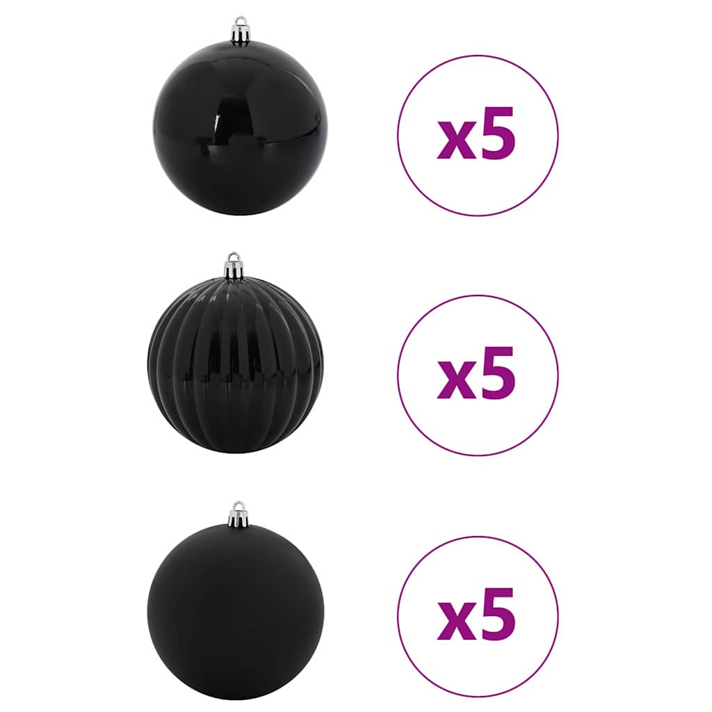 Juletræsbommelæt XL 15 stk. Sort Ø 10 cm Plastik