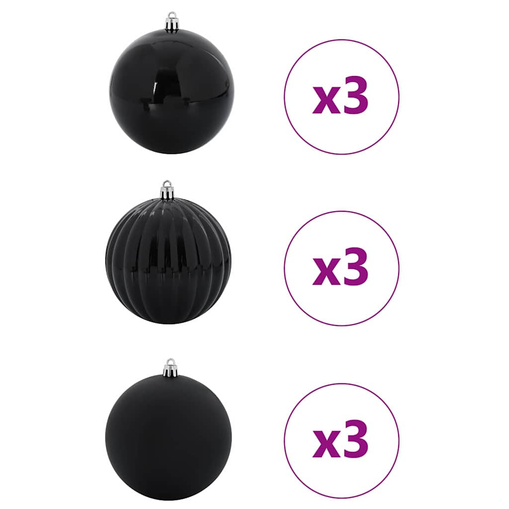 Juletræsbommelæt XL 9 stk. Sort Ø 15 cm Plastik