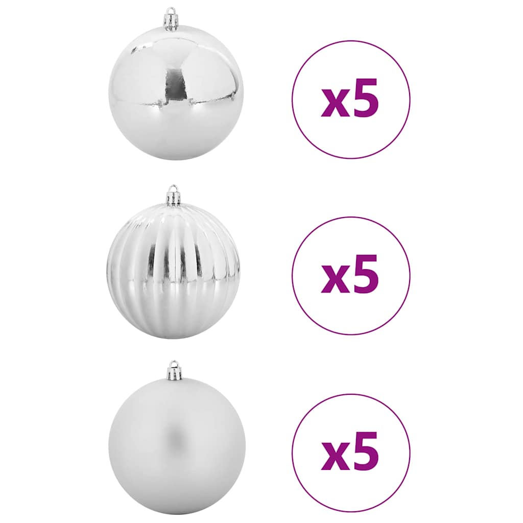 Juletræsbommelæt XL 15 stk. Sølv Ø 10 cm Plastik