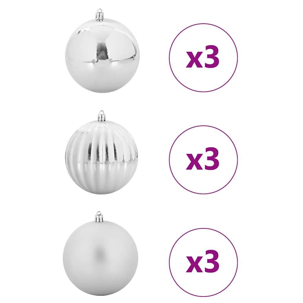 Juletræsbommelæt XL 9 stk. Sølv Ø 15 cm Plastik