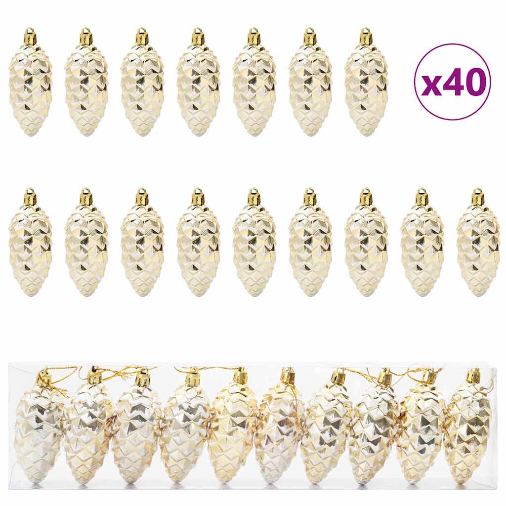 Julefyrrekoglebold 40 stk. Guld 4 x 9 cm Plastik