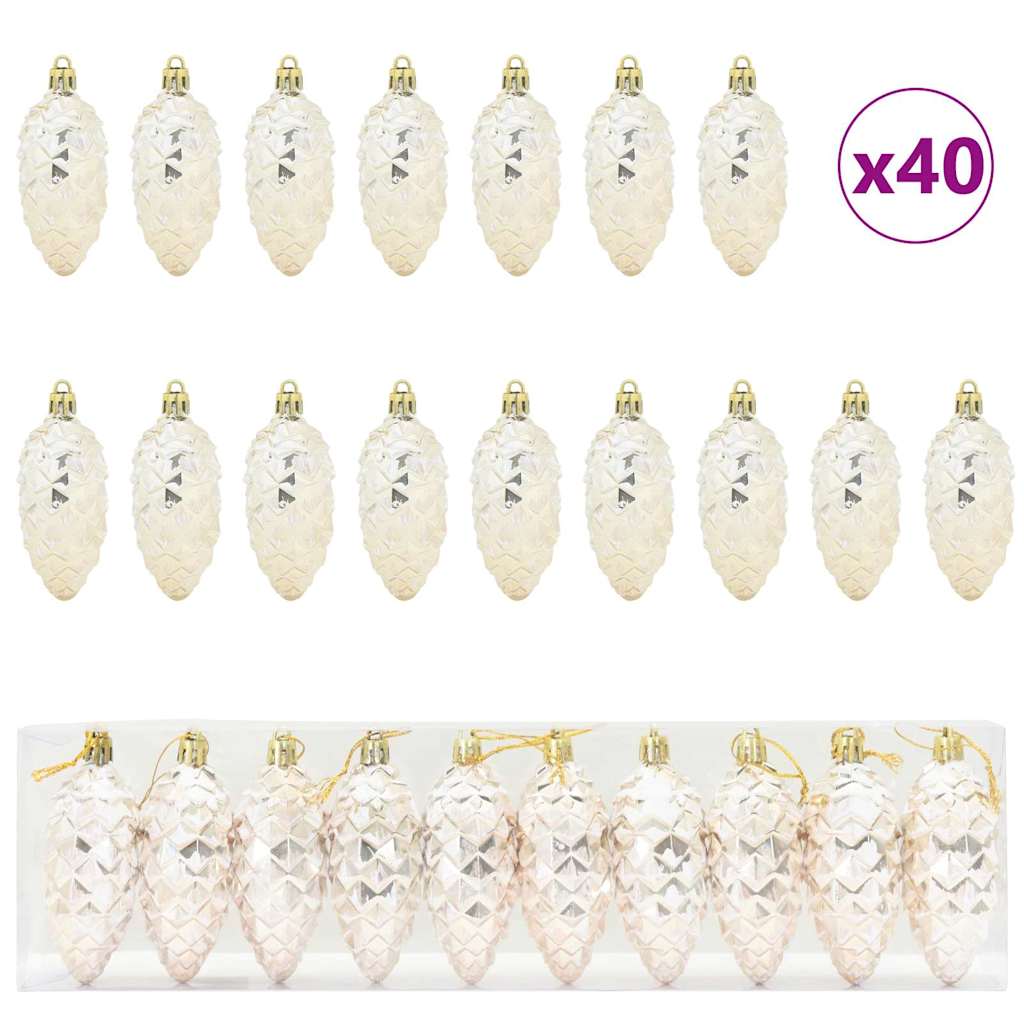 Julefyrrekoglebold 40 stk. champagnefarvet 4 x 9 cm Plastik