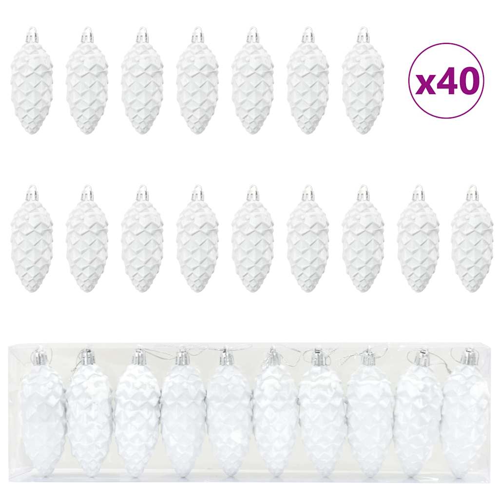 Julefyrrekoglebold 40 stk. Hvid 4 x 9 cm Plastik