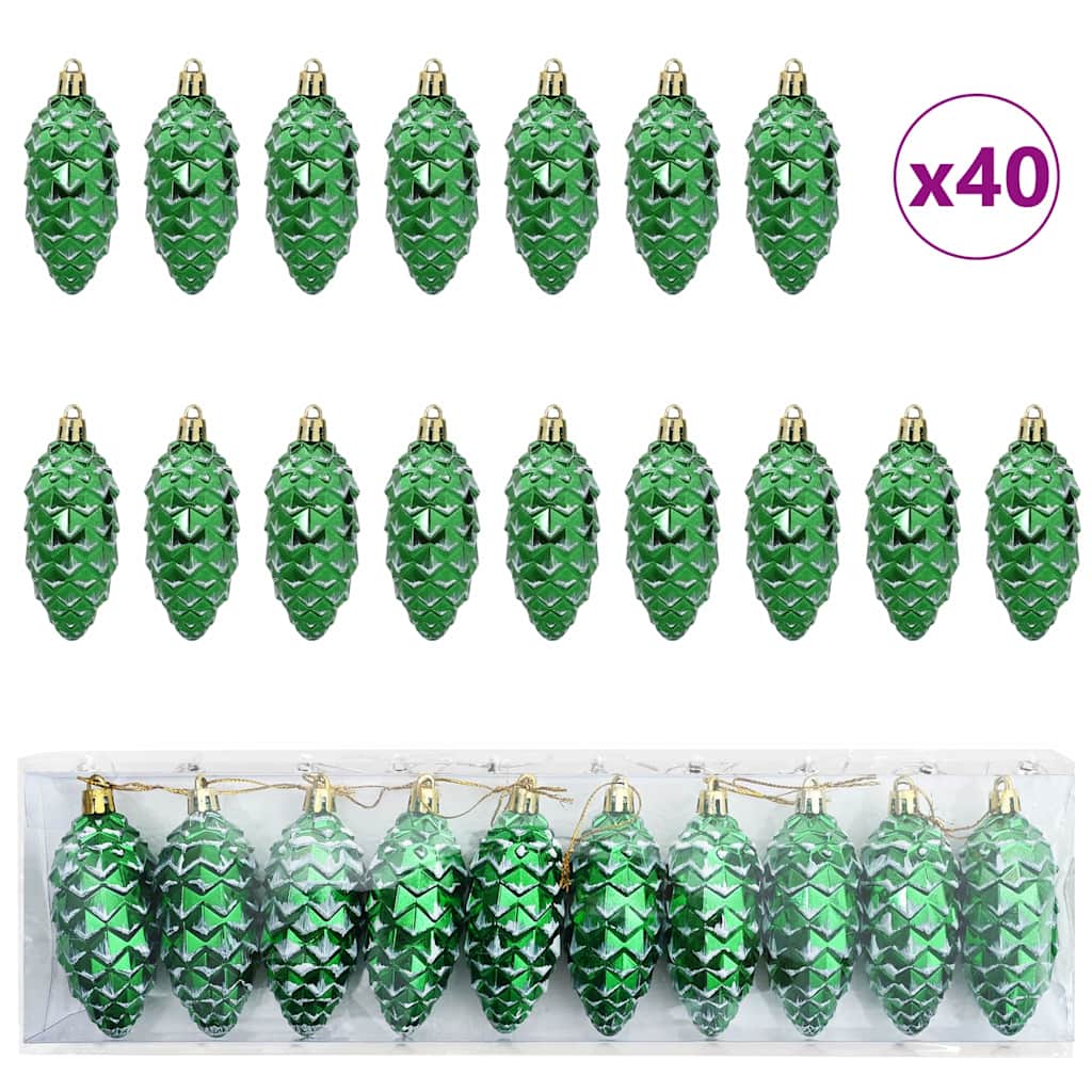 Julefyrrekoglebold 40 stk. Grøn 4 x 9 cm Plastik